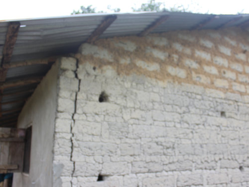 sideview of the house with holes